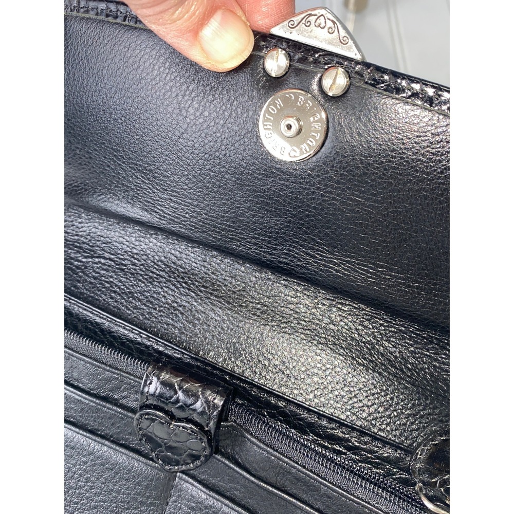 Brighton Black Leather Wallet Embossed‎ Heart Details Croc Flap Convertible - Picture 11 of 13